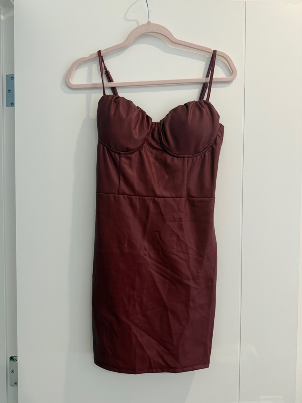 Burgundy Faux-Leather Mini Dress